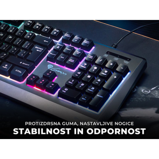 GENESIS RHOD 300RGB gaming tipkovnica, osvetlitev v 7 barvah, multimedijska, membranska, Anti-Ghosting, vodoodporna