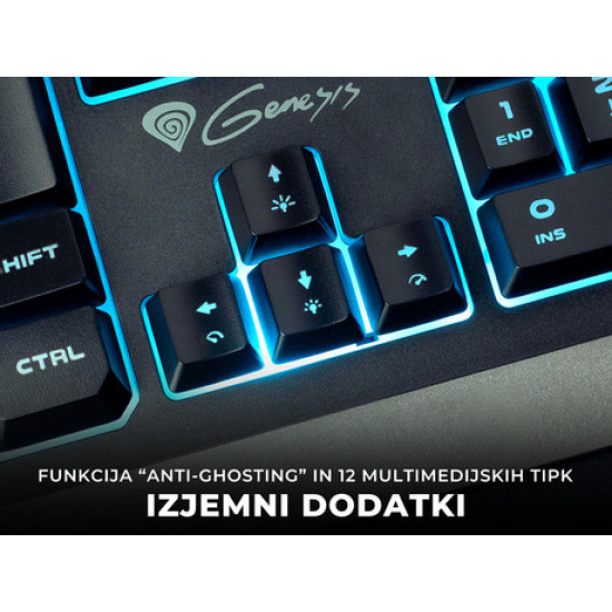 GENESIS RHOD 300RGB gaming tipkovnica, osvetlitev v 7 barvah, multimedijska, membranska, Anti-Ghosting, vodoodporna