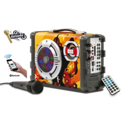 MANTA SPK1003 HELIOS KARAOKE Bluetooth prenosni zvočnik + woofer + LED RGB lučke, BT/USB/MicroSD/Radio FM/2xMIC+ mikrofon + ročaj za nošenje