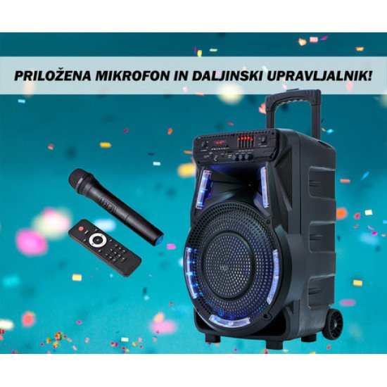 MANTA SPK5033, Karaoke zvočni sistem, prenosni/voziček, vgrajena baterija, Bluetooth 5.0, USB/MP3/SD/RADIO FM, Disco LED lučke, TWS MANTA SPK5033, Karaoke zvočni sistem, prenosni/voziček, vgrajena baterija, Bluetooth 5.0, USB/MP3/SD/RADIO FM, Disco LED lučke, TWS