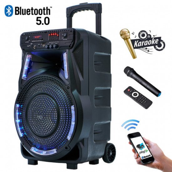 MANTA SPK5033, Karaoke zvočni sistem, prenosni/voziček, vgrajena baterija, Bluetooth 5.0, USB/MP3/SD/RADIO FM, Disco LED lučke, TWS MANTA SPK5033, Karaoke zvočni sistem, prenosni/voziček, vgrajena baterija, Bluetooth 5.0, USB/MP3/SD/RADIO FM, Disco LED lučke, TWS