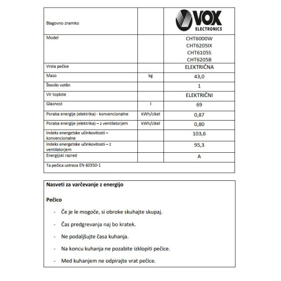 VOX steklokeramični štedilnik CHT 6105S (4x steklokeramika)