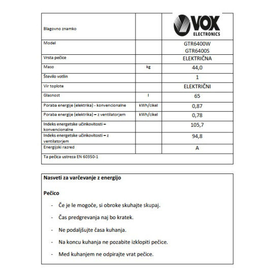 VOX plinski štedilnik GTR 6400 S (4x plin) VOX plinski štedilnik GTR 6400 S (4x plin)