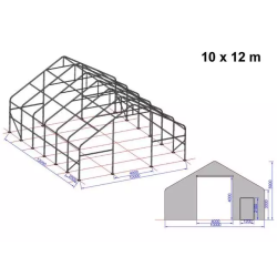Skladiščni šotor 10x12m z vrati 4x4 m, ponjava PRIMEtex 2300, negorljiv Skladiščni šotor 10x12m z vrati 4x4 m, ponjava PRIMEtex 2300, negorljiv