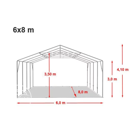Skladiščni šotor hala 6x8 m - stranska višina 3,0 m z zadrgo, PVC ponjava 850