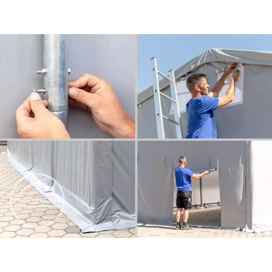 Skladiščni šotor hala 6x8 m - stranska višina 3,0 m z zadrgo, PVC ponjava 850