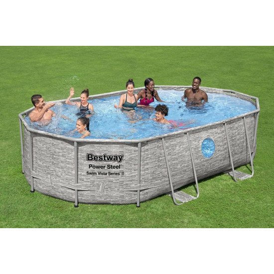 Bazen Power Steel Swim Vista 488x305x107 cm z vzorcem kamna s filtrsko črpalko na pesek Bazen Power Steel Swim Vista 488x305x107 cm z vzorcem kamna s filtrsko črpalko na pesek