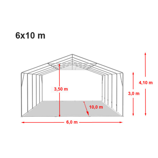 Skladiščni šotor hala 6x10 m - stranska višina 3,0 m z zadrgo, PRIMEtex-Plane 2300