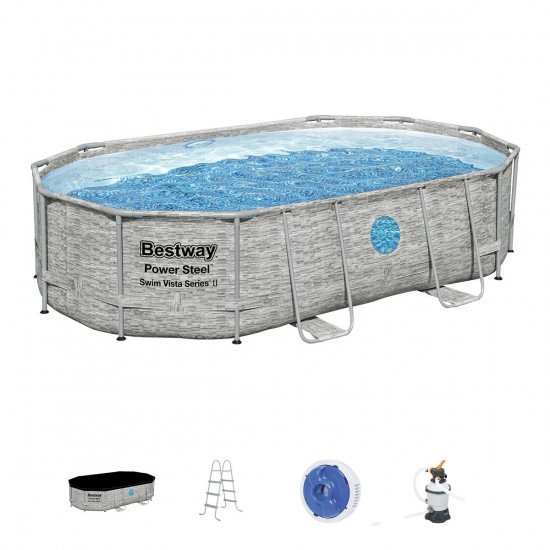 Bazen Power Steel Swim Vista 488x305x107 cm z vzorcem kamna s filtrsko črpalko na pesek Bazen Power Steel Swim Vista 488x305x107 cm z vzorcem kamna s filtrsko črpalko na pesek
