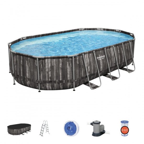 Bazen Power Steel™ Oval 610 x 366 x 122 cm z vzorcem lesa s kartušno filtrsko črpalko Bazen Power Steel™ Oval 610 x 366 x 122 cm z vzorcem lesa s kartušno filtrsko črpalko