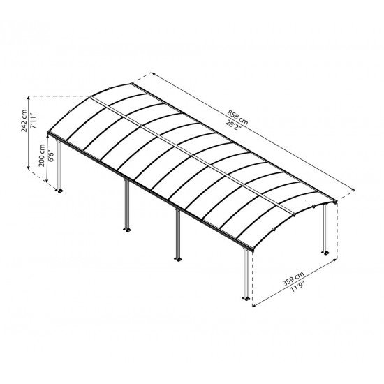 Aluminijasti nadstrešek za avto Arcadia 8500 Antracit 858 x 359 x 242 cm Aluminijasti nadstrešek za avto Arcadia 8500 Antracit 858 x 359 x 242 cm