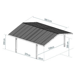 Aluminijasti dvojni nadstrešek za avto Sydney Apex Črna 587 x 538 x 288 cm Aluminijasti dvojni nadstrešek za avto Sydney Apex Črna 587 x 538 x 288 cm