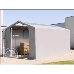 Skladiščni šotor hala 4x8 m - stranska višina 3,0 m z zadrgo in strešnimi okni, PVC 850
